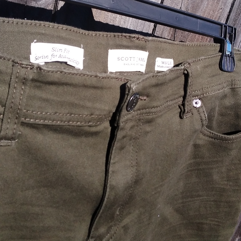 Scott James England Men's Jeans 36x30 Slim Fit Army Olive Khaki Denim Zipper - Picture 2 of 3